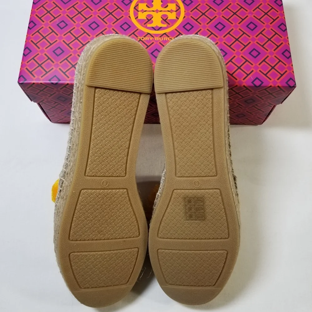 NIB Tory Burch‎ Lily Platform Espadrille Linen/Embroidery in Natural Size 9.5